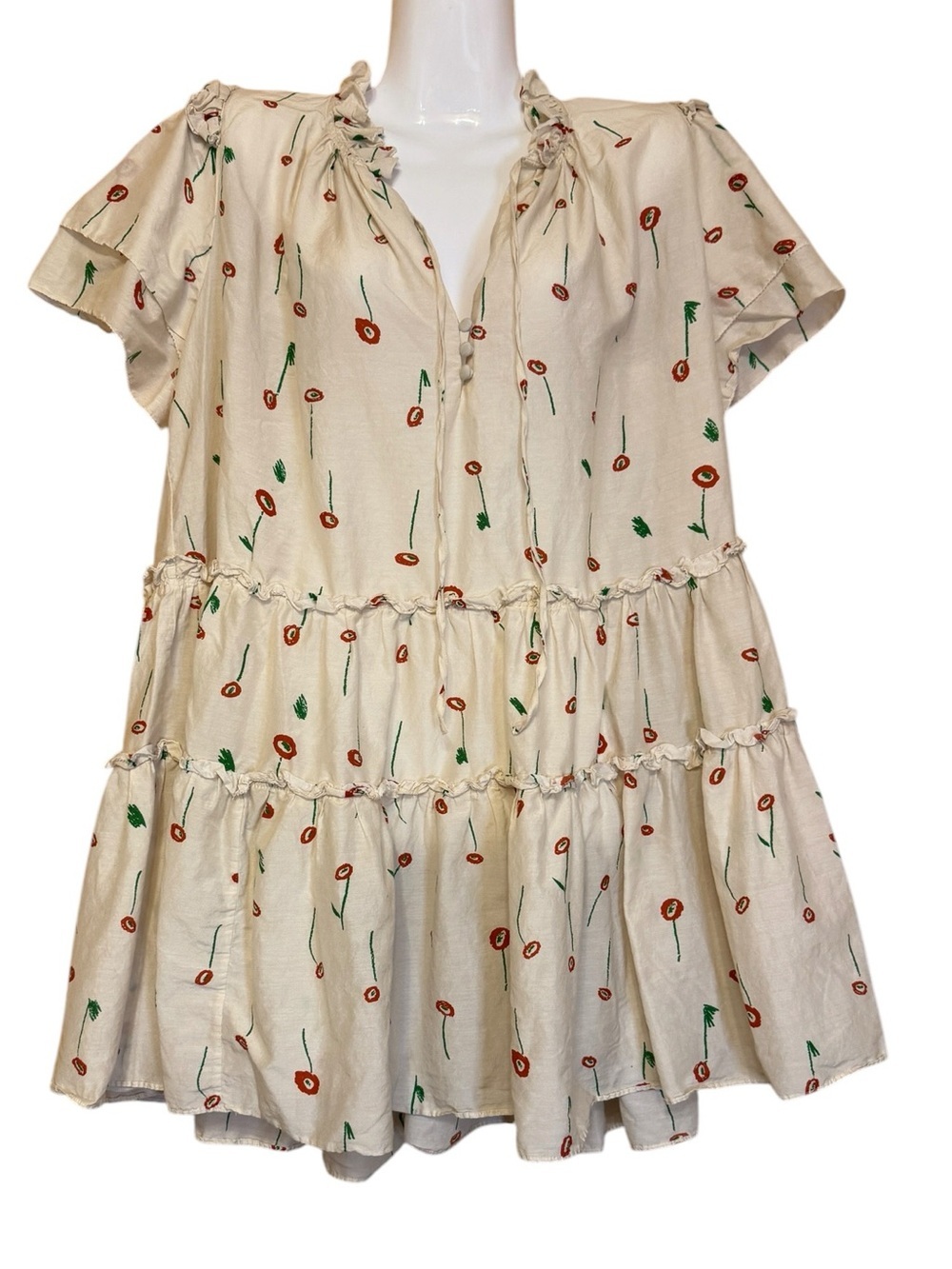 Hunter Bell New York Silk Blend Floral Tiered Mini Dress Medium